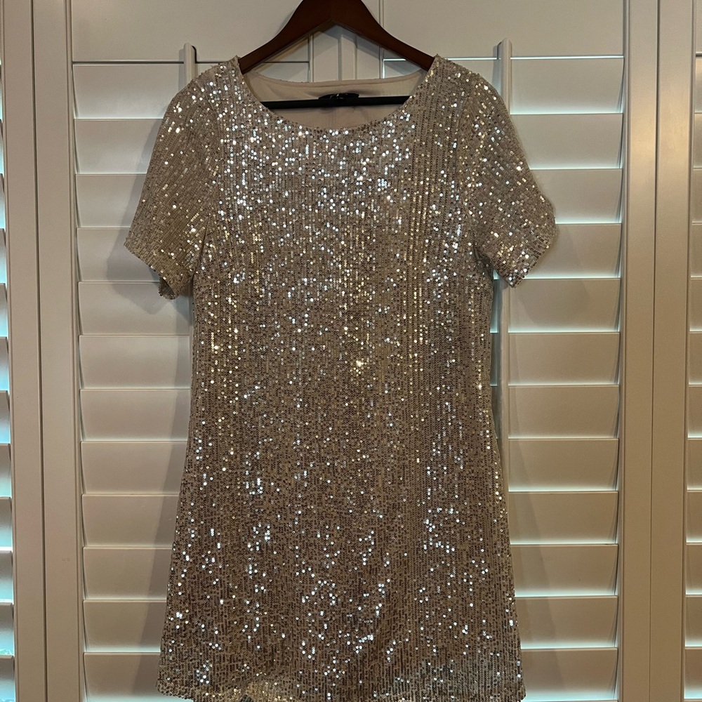 7 For All Mankind Silver Sequin Midi Dress
